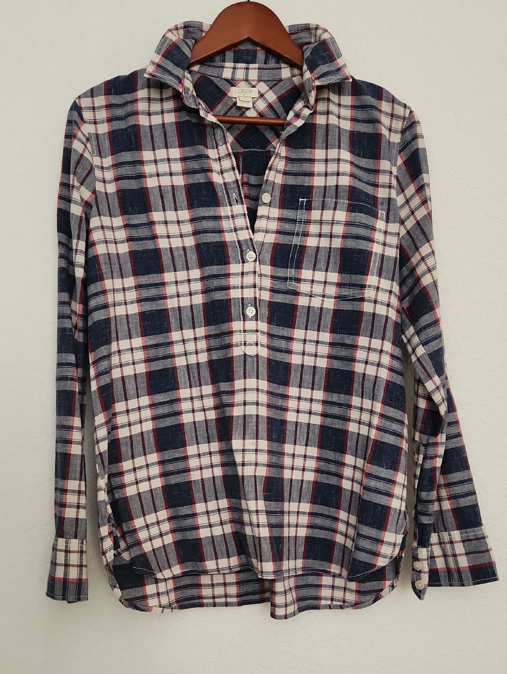 J. Crew Navy, White and Red Plaid Button-Down Shirt